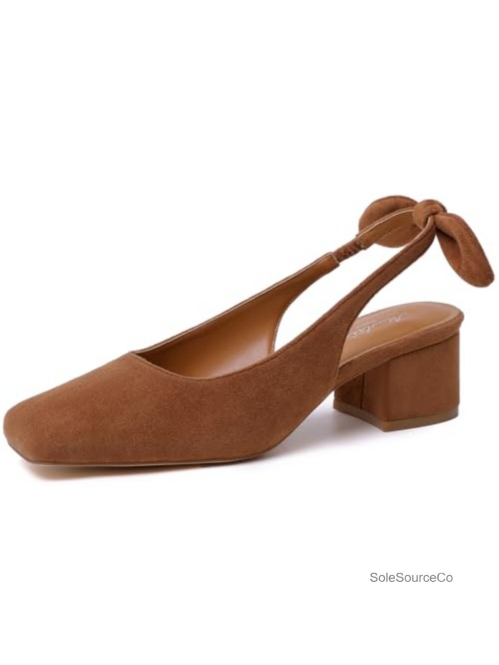 Women's Faux Suede Square Toe Slingback Block Heel Pumps Chunky Low Heels Dress